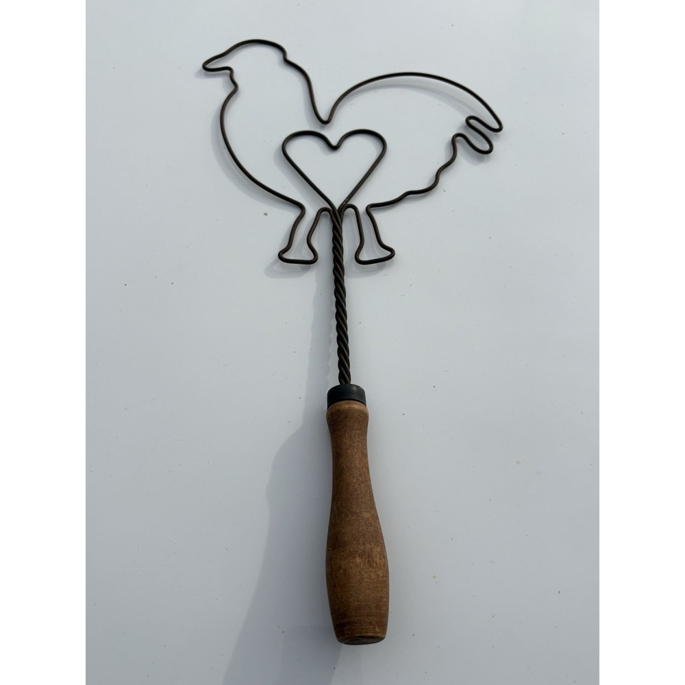 Vintage Metal Chicken W/ Heart Shape 15" Rug Beater Farmhouse Rustic Primitive